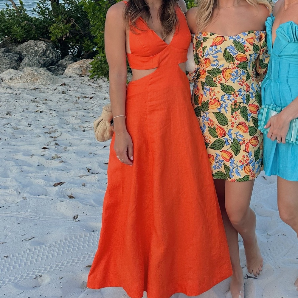 Reformation Samara Linen Dress - Flame Size 2